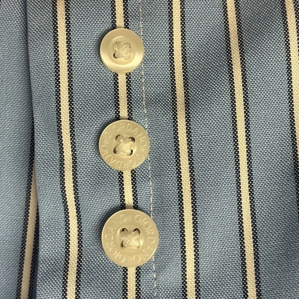 Giordano Button Down‎ Shirt Mens XL Blue Long Sleeve Vintage Eclectic Grandpa
